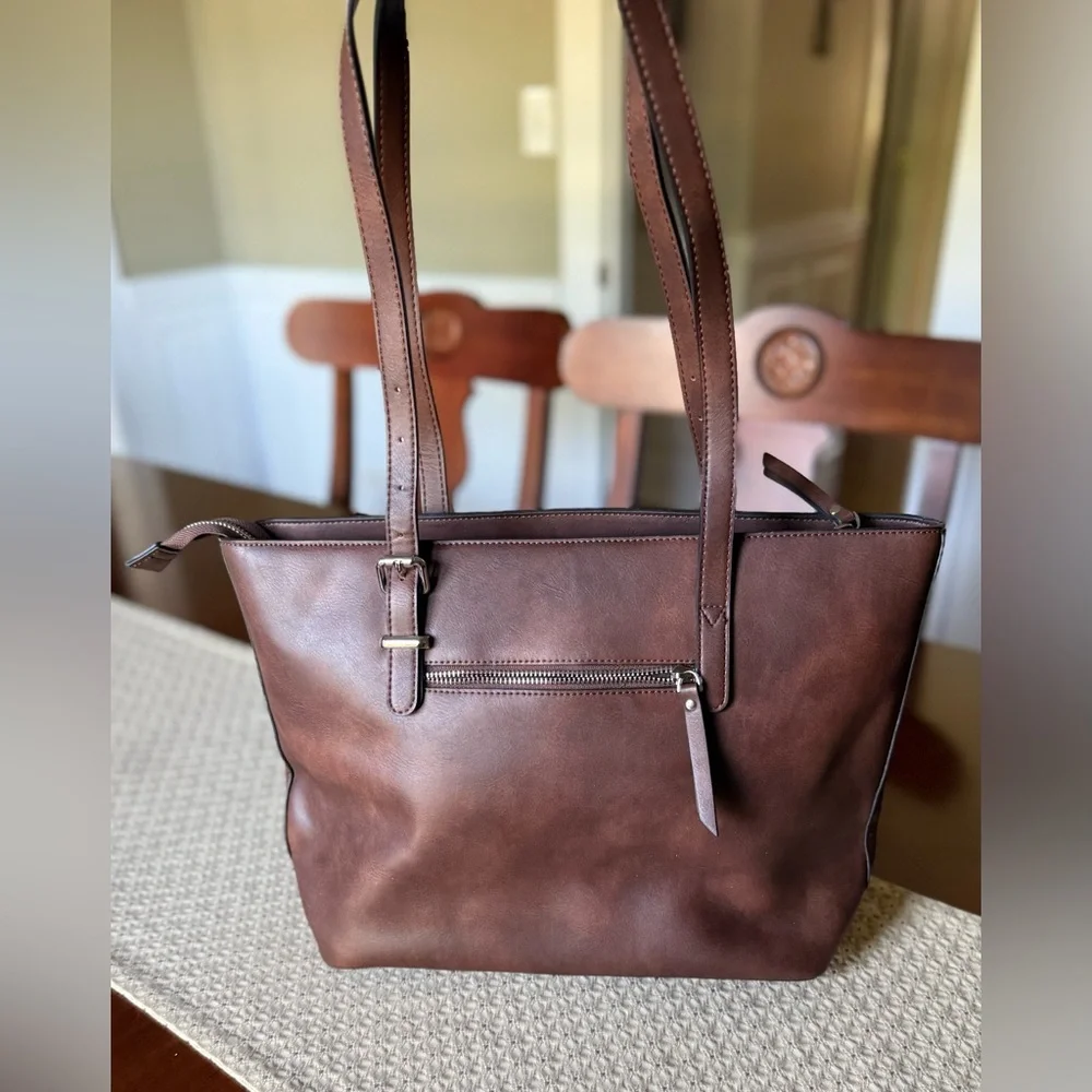 Westbronco Vegan Leather Tote Bag in Coffee Color - Picture 3 of 14